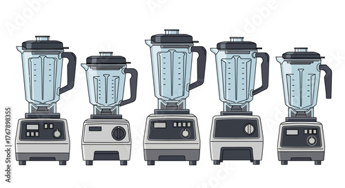 Set of Five Different Modern Kitchen Blenders.