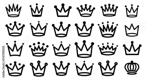 collection of hand drawn crown icons illustration, Crown icons set, Crown symbol collection, Vector illustration, Doodle crowns vector illustration set