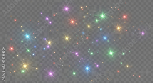 Sparkling cosmic display of multi-colored lights. A breathtaking cluster of celestial dust in a spectrum of vibrant hues, simulating starlight.  vector illustration