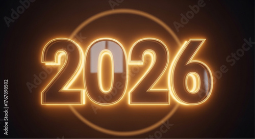 The illuminated number 2026 takes center stage, radiating a futuristic glow against a dark backdrop, symbolizing the passage of time and the anticipation of new beginnings. vector illustration