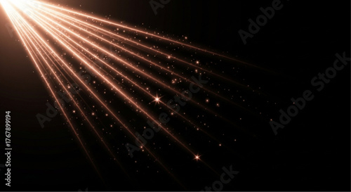 Vibrant light rays emanate from an unseen source, illuminating the darkness with radiant energy, creating a visually striking display of illumination and dynamism. vector illustration