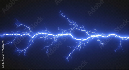 The electrifying display of nature's raw power, a brilliant blue lightning bolt flashes across the night sky. Witness the sheer intensity and breathtaking beauty of a thunderstorm. vector illustration