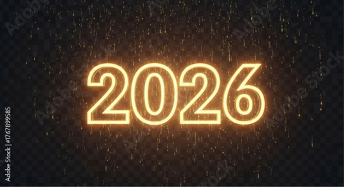 Neon lights illuminate the year 2026, offering a futuristic concept. The radiant glow of the neon digits against the dark background. vector illustration