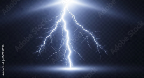 A dramatic bolt of lightning electrifies the dark sky, illuminating the raw power and beauty of nature's electrical storm. vector illustration