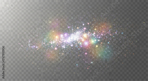 A vibrant splash of light, a constellation of glitter and bokeh, dance across the canvas, conjuring feelings of wonder and excitement.  vector illustration overlay