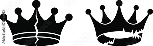 Cracked Crown Silhouette – Broken Royal Crown Vector Icon Design