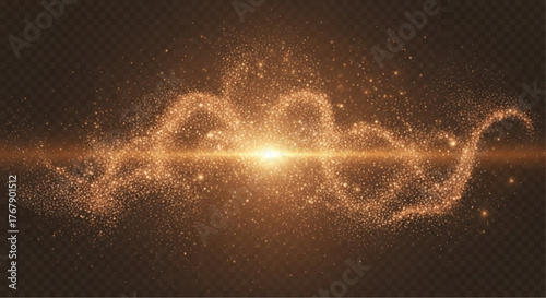 A luminous and abstract stream of golden dust spirals gracefully, radiating a celestial glow. vector illustration overlay