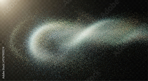 A mesmerizing swirl of shimmering particles elegantly dances against a dark background, suggesting a celestial movement, capturing the ethereal beauty and cosmic wonder. vector illustration overlay