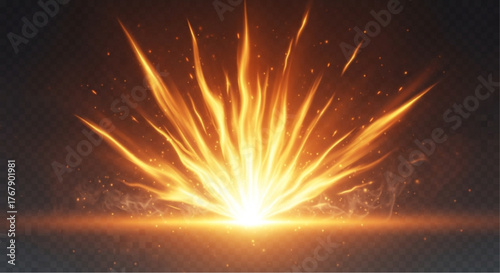 An energetic burst of light radiates outwards, igniting the scene with a mesmerizing display of dynamic energy, with streaks of fire, sparks, and intense brightness. vector illustration overlay