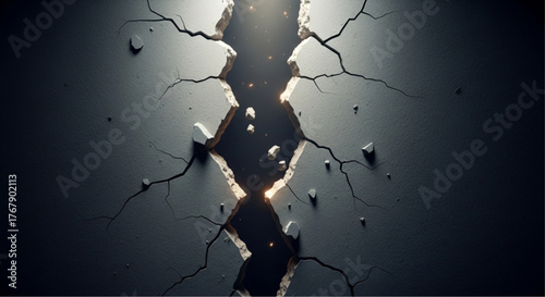 The captivating image portrays a dramatic crack splitting the textured surface, with light emerging from within the deep crevice. vector illustration overlay