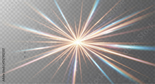 A radiant burst of light emanates outwards, showcasing dynamic energy. The transparent background and vibrant beams, a stunning abstract visualization. vector illustration overlay