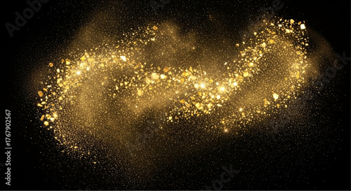 Abstract display of swirling golden dust, exuding an aura of mystery and elegance. The dynamic movement creates an eye-catching design. vector illustration overlay