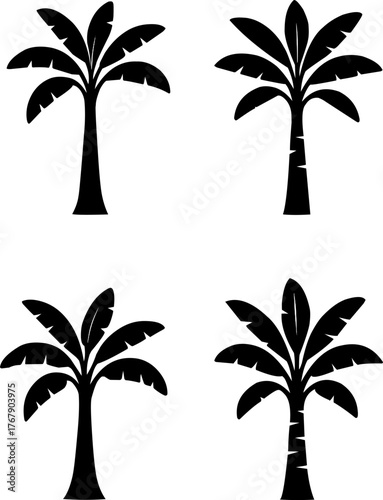 Vector, silhouette of 4 banana trees