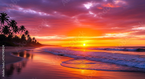 Beautiful sunset beach paradise tropical island vacation travel destination wallpaper hd image