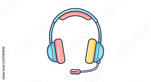 A cute cartoon headset with a microphone, a simple isolated icon. Generated with AI, Vector illustration