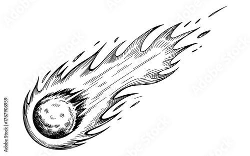 a fiery meteor streaking through space, symbolizing speed, energy, and cosmic motion.