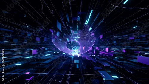 Futuristic digital landscape with vibrant colors and dynamic movement