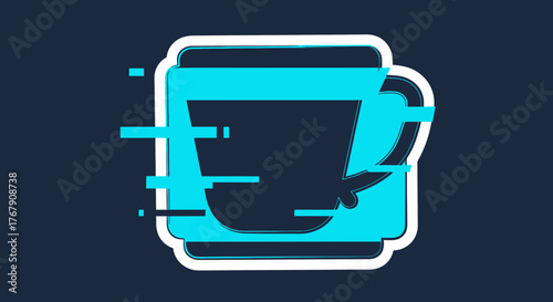Digital Coffee Cup Icon Modern Design for Beverages and Refreshment with a Stylish Glitch Effect