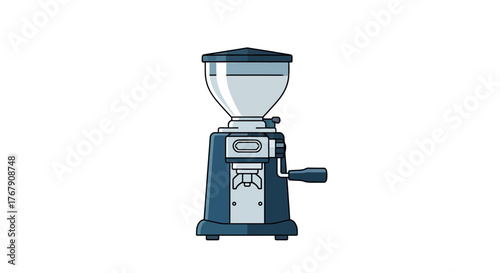 A retro-style coffee grinder with a transparent hopper and manual crank, ideal for home brewing enthusiasts