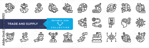 Line - Trade and Supply Icon Collection. international commerce, world trade, global business, overseas trade, foreign trade, international markets, global economy