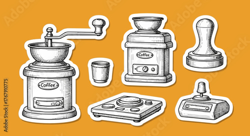 Sketch-Style Coffee Brewing Tools and Equipment Set