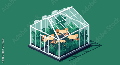 Isometric Greenhouse Haven A Lush Garden Room Illustration