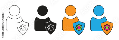 People and shield repair vector icon set. Great for technology, web, entertainment and business.