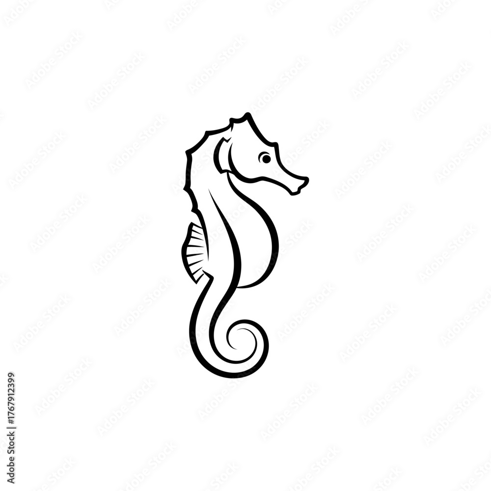 Fototapeta premium Elegant Black and White Seahorse Outline Illustration.