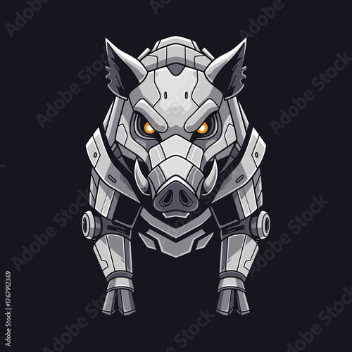 Cybernetic Boar Illustration with Intricate Robotic Details.