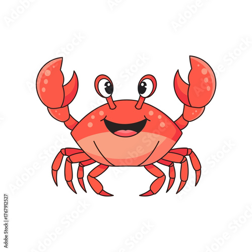 Happy Red Crab Cartoon Character Smiling with Claws Up.