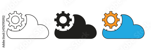 Cloud settings icon with an embedded gear, symbolizing internal system configuration, managed cloud storage, maintenance, and centralized technology control.