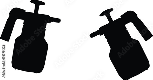 The image features two identical silhouettes of garden sprayers positioned on a clean white background