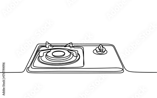 a gas stove showing burners and control knobs, simple kitchen appliance design symbolizing cooking and home life.