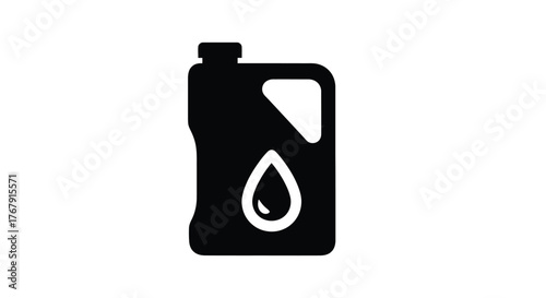 Simple black and white illustration of a container with oil droplet