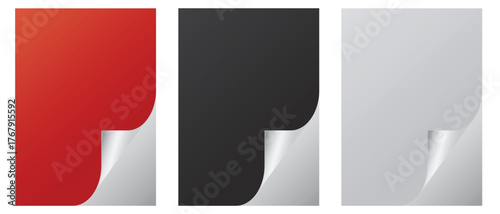 Three abstract rectangles in red black and grey showing smooth curves and sharp edges vector