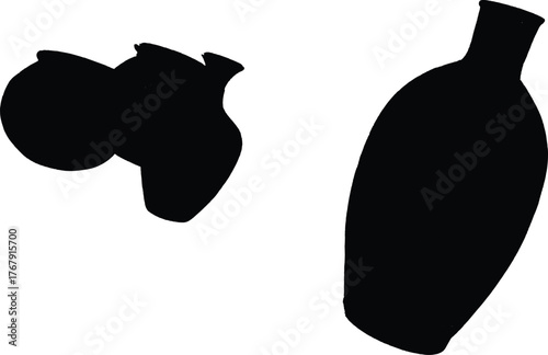 The image you described presents a minimalist composition featuring the silhouettes of three objects that appear to be pots or vases.