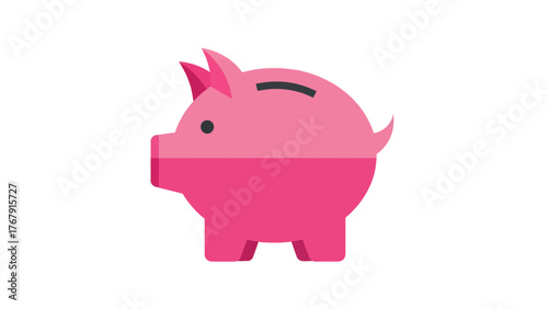 A two-toned pink illustration of a stylized piggy bank, viewed from the side, on a white background