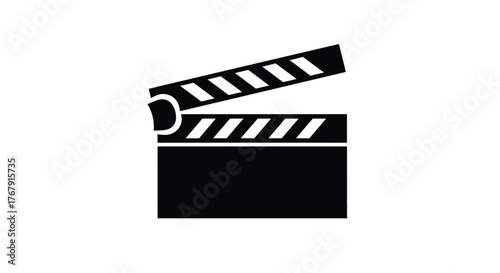 Black and white film reel clapperboard icon representing cinema and filmmaking
