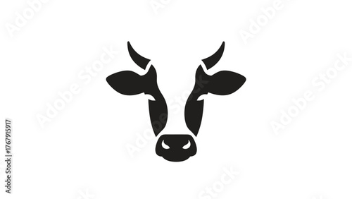 A simple, symmetrical illustration of a cow's head, in black and white, against a plain white background