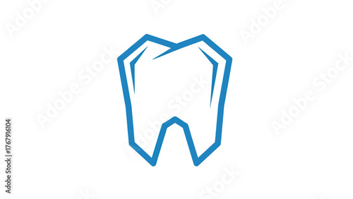 A simple, minimalist outline illustration of a tooth with a blue border on a plain white background