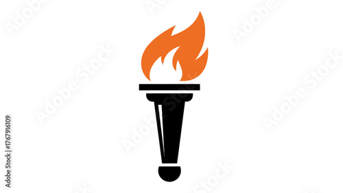 Graphic of a stylized torch with orange flames on top of a black handle against a white background