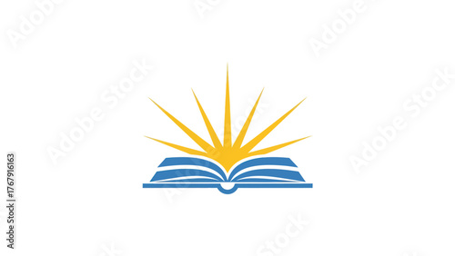 A vibrant logo featuring an open book emitting a radiant, yellow burst of light