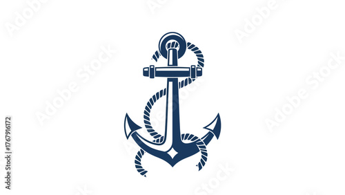 A detailed image of an anchor with rope, showcasing its parts. A nautical illustration