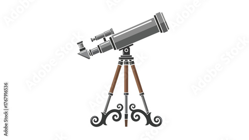 Illustration of a celestial observation device on a tripod, angled upward, using multiple lens elements