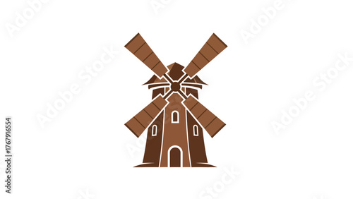 A flat illustration of a windmill with four blades, in shades of brown against a white background