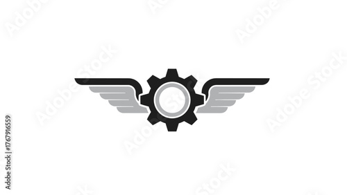 A mechanical gear with wings, a symbol of engineering and progress on a white background