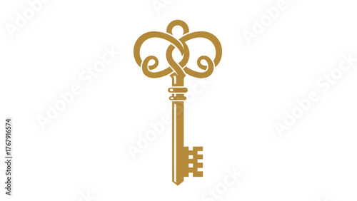 A golden, ornate key illustration with a detailed head and a classic keyhole design