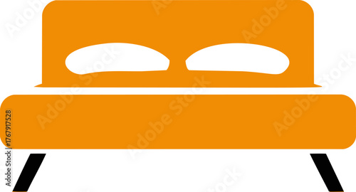 Orange sofa sketch, hand drawn minimalist couch with cushions front view — stock vector