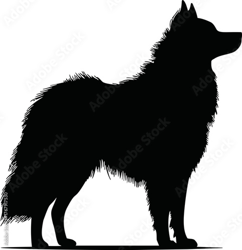 Dog silhouette sketch hand drawn style with fluffy fur and upright posture — stock vector