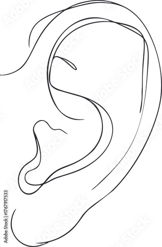 Ear sketch hand drawn line art showing outer ear anatomy — stock vector